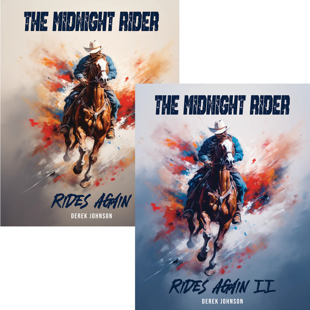Derek Johnson's 'The Midnight Rider Rides Again' books. Online thieves pass on his work as theirs. That is copyright theft.